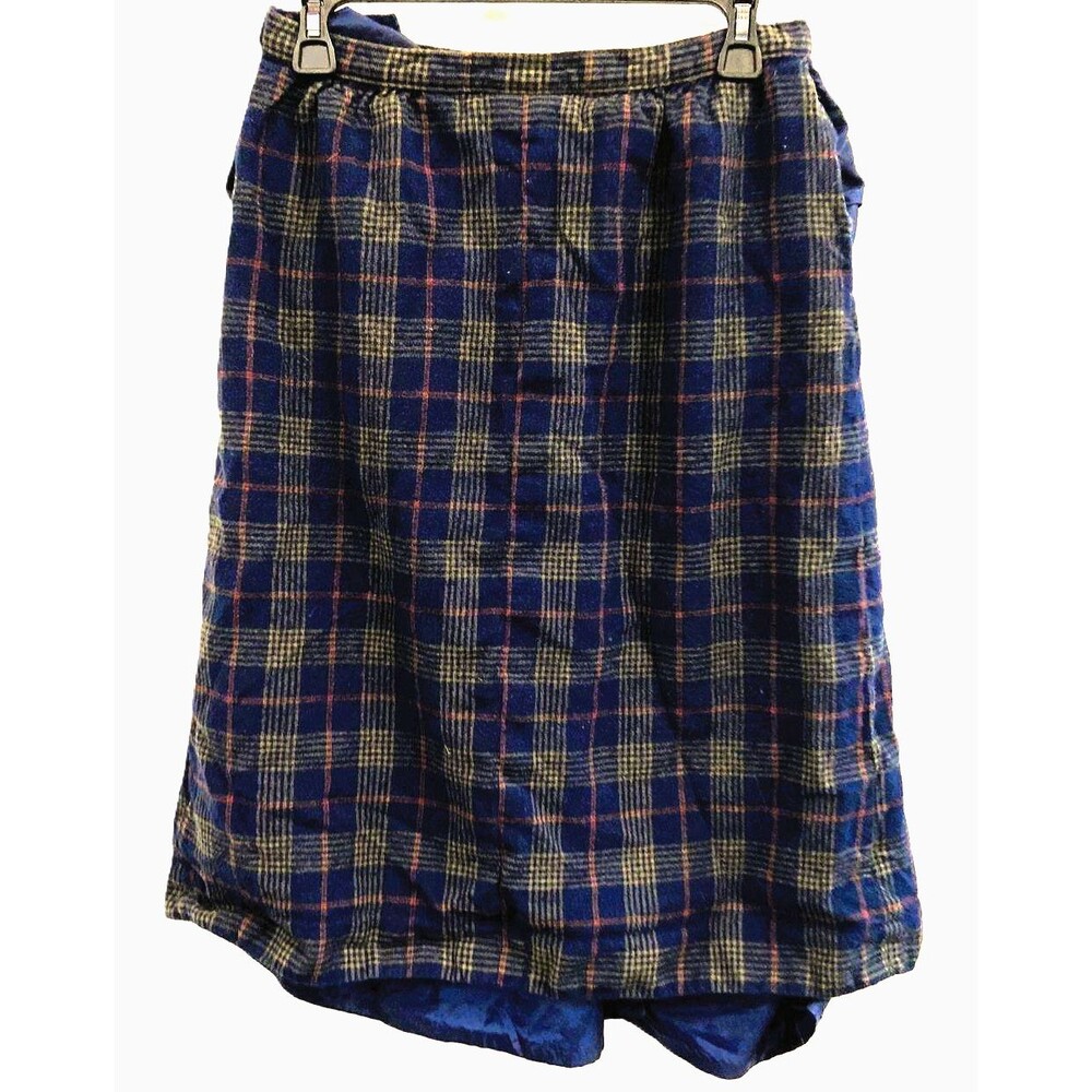 Vintage Pendleton Wool Plaid Midi Skirt Size 16 Pleated Blue Green USA